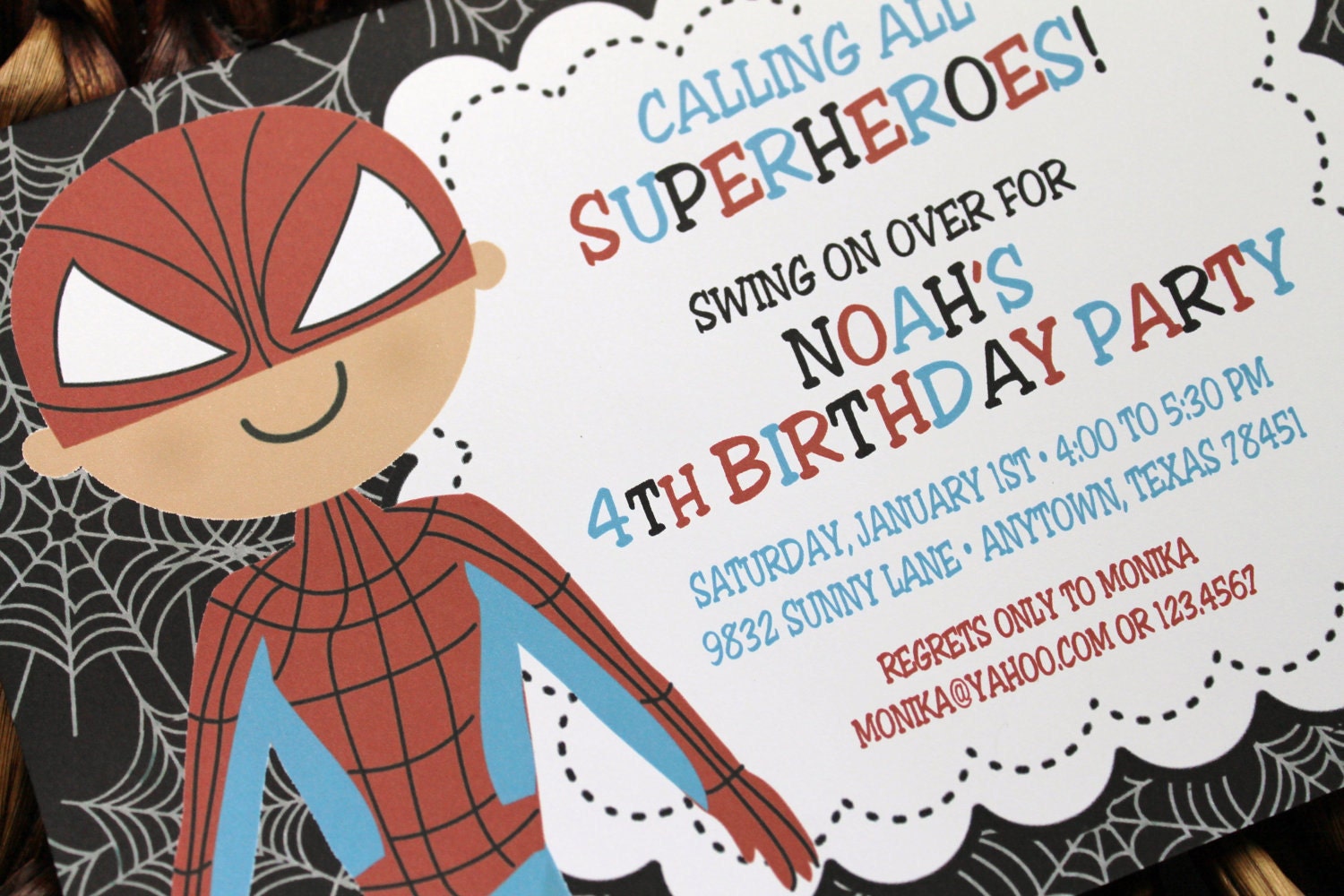 Superhero Spiderman Birthday Party Invitations