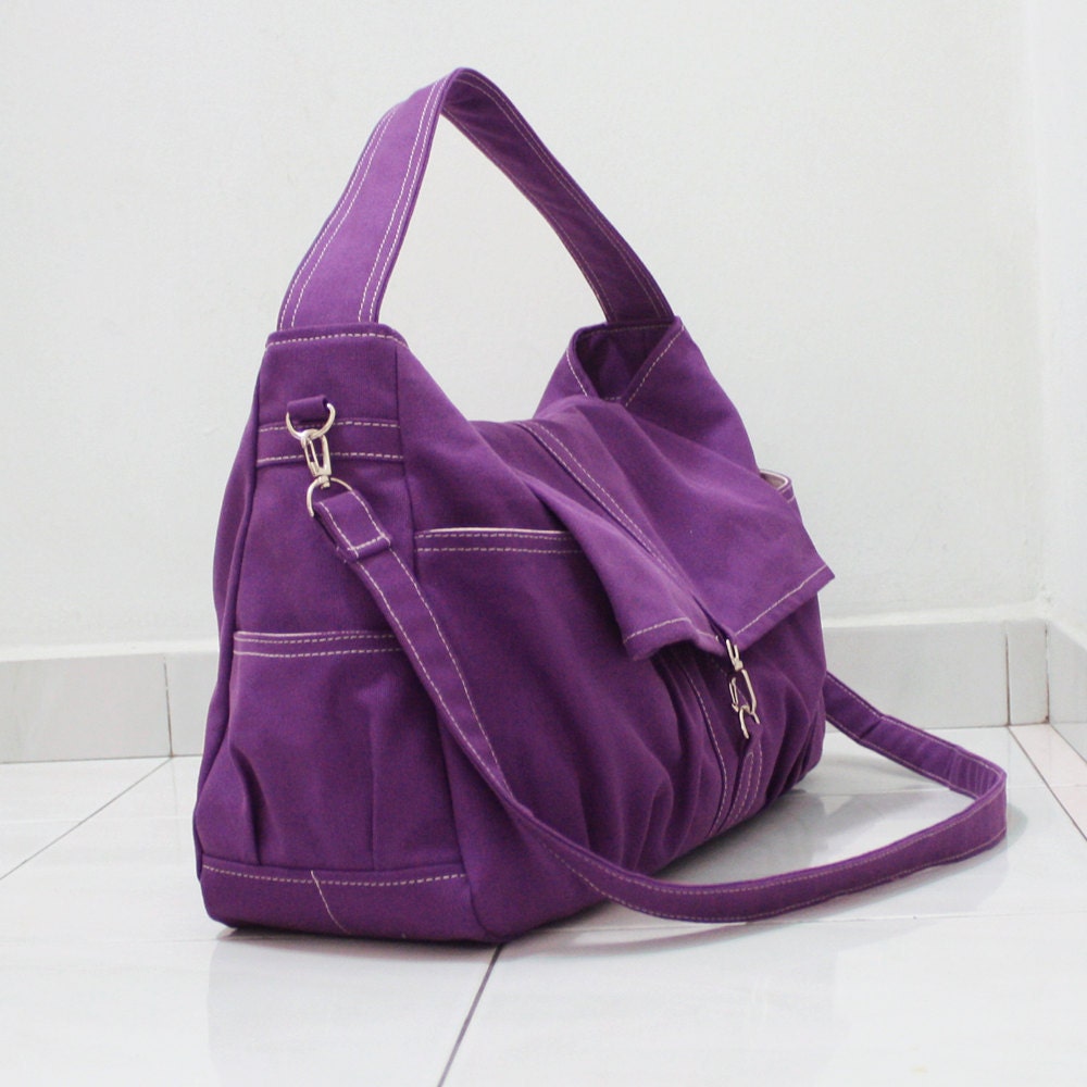 MAY Sale - Purple Canvas Women Shoulder Bag, Messenger bag, Tote, Hobo, Diapers Bag, School Bag, Handbag - KINIES CLASSIC
