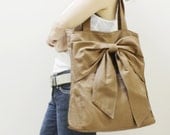 MAY Sale - Khaki Canvas Women Tote, Shoulder Bag, School Bag, Diapers Bag, Everyday Purse, Handbag - QT