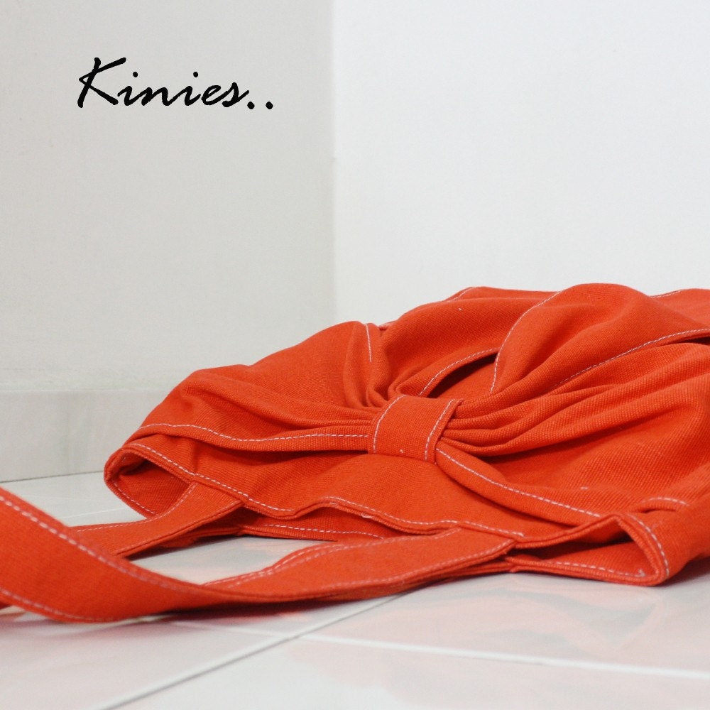 Father Day Sale - ORANGE Canvas Women Tote, Shoulder Bag, School Bag, Diapers Bag, Everyday Purse, Handbag - QT