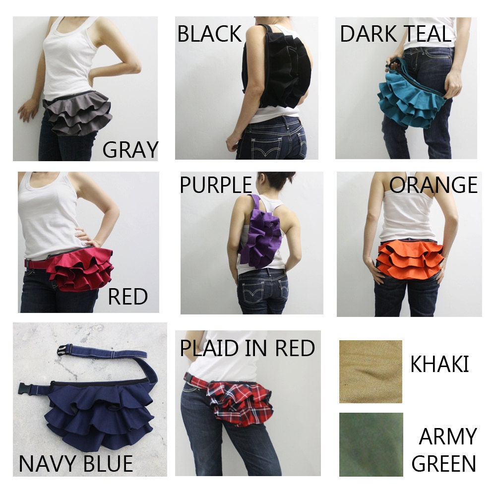 MAY Sale - Purple Ruffled Canvas Women's Fanny Pack, Hip Bag, Belt pouch, Handbag - Kinies Ruffled Waist Purse