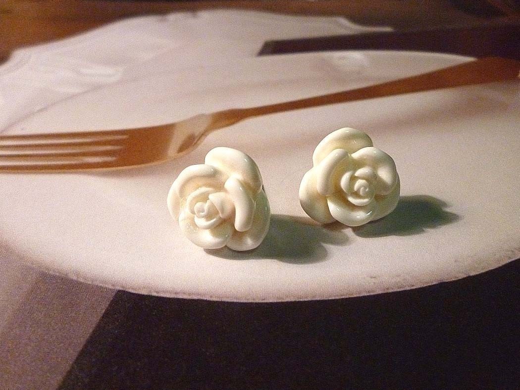 Mini White Rose Earrings
