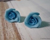 Small Rose Earrings - Blue