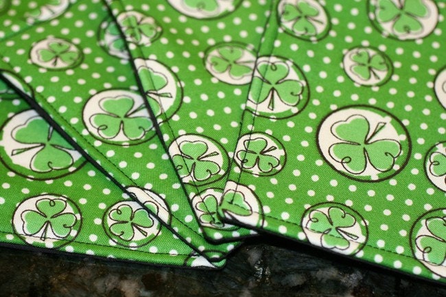 Quilted Coasters - Shamrocks and Polka Dots (set of 4)