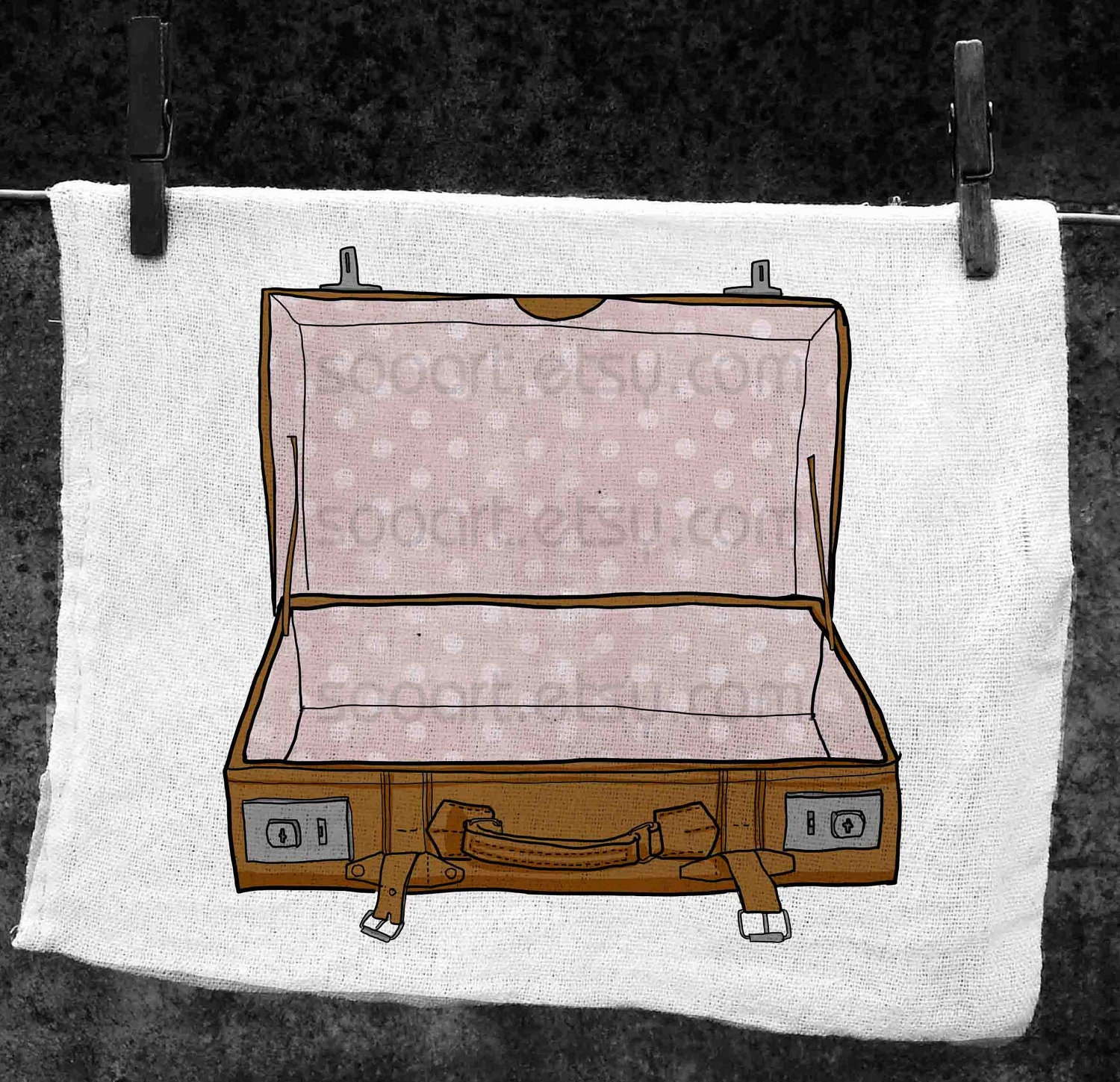 Suitcase vintage -Digital Image Sheet -Original Illustrate Drawing  A4 Print transfer on Pillows, t-shirts, scrapbook, lampshades  ETC.v