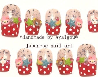Gyaru, deco nails, Meroko, my melody and rilakkuma, Japanese 3D nails
