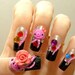 3D nails, Japanese nail art, kawaii octopus and gems on black french tips