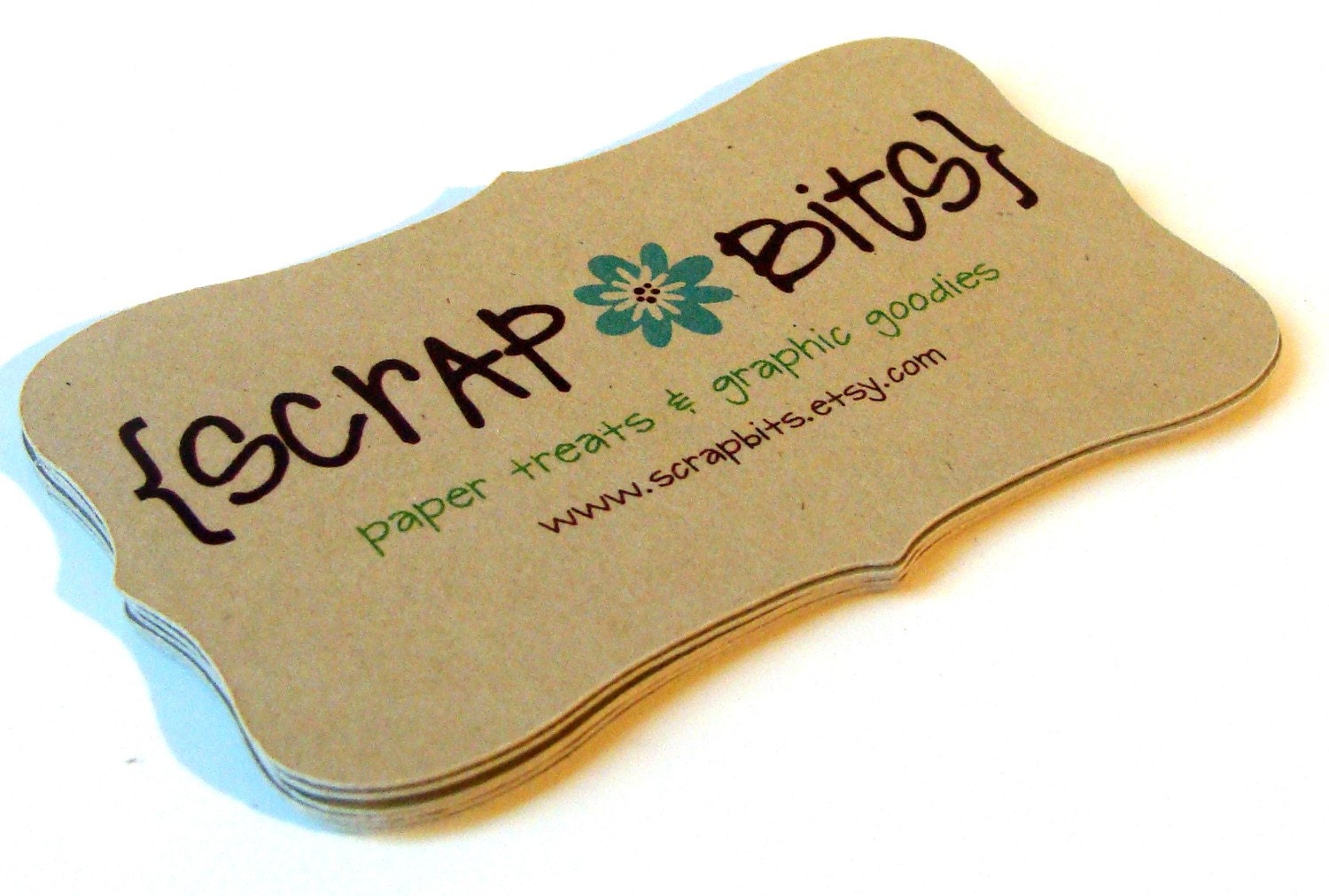50 Custom Printed Die Cut Bracket Card (top note) for Business Cards , Favor Tags o Product Labels . Starter Set (Kraft of White)