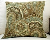 Blue, Green and Brown Paisley Pillow