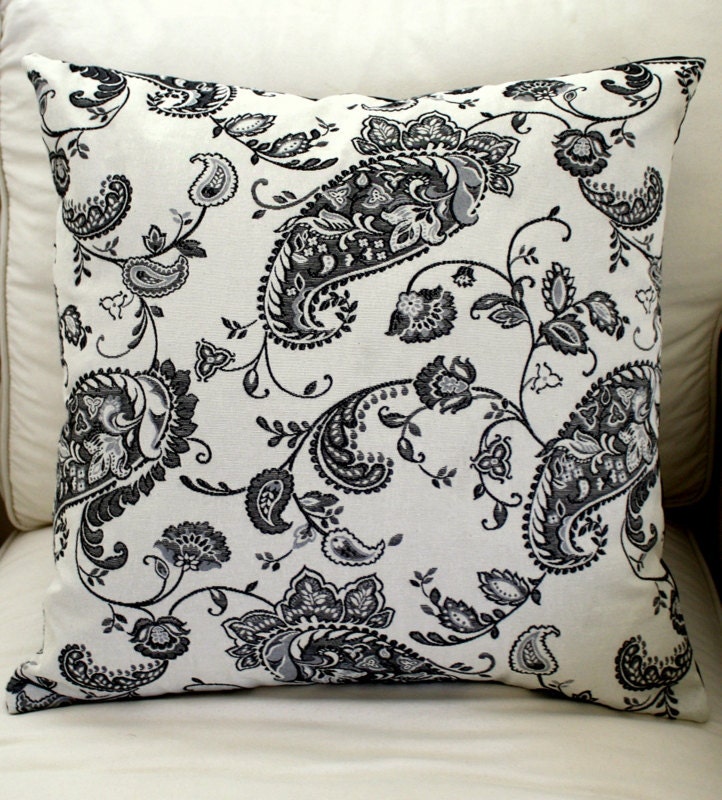 Paisley Tapestry Pillow, Ivory and Black