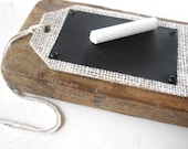 BURLAP chalkboard tags - white wash - REUSE - set of 4 - wedding decor, place card, home decor, organization