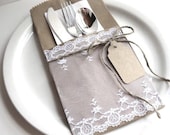 4 Silverware Lace Pockets - original design - wedding table, table setting, bridal shower, wedding rehearsal dinner, wedding decor