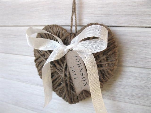 PERSONALIZED jute heart - family gift, baby gift/ornament, wedding proposal, Christmas ornament - original design