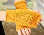 Sale - Wool Fingerless Mittens in Golden Yellow - Ready to Ship