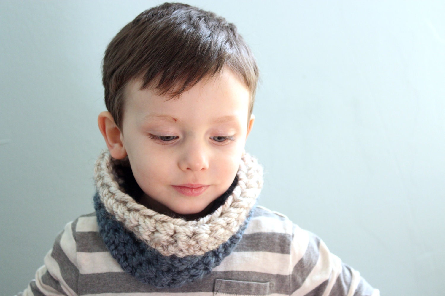 Sale - Kids Mini Unisex Crochet Cowl - Circle Scarf in Blue Wheat - Ready to Ship