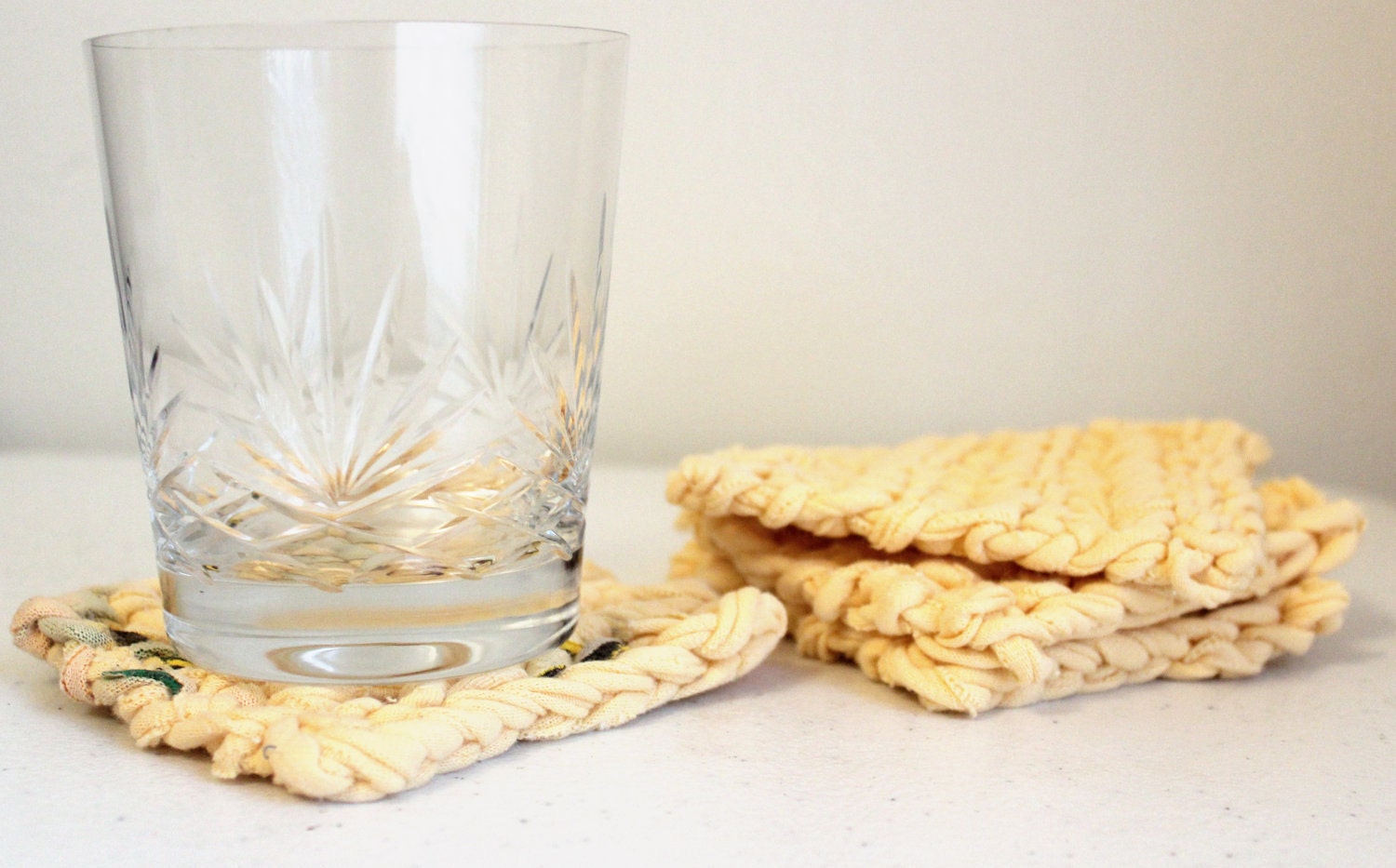 Upcycled Crochet Coasters in Yellow - Ready to Ship