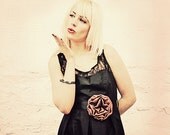 Rose Pink Black Chiffon Flower Pin / Belt / Hairpiece