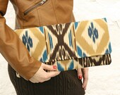 Tribal Brown Teal Clutch READY TO SHIP