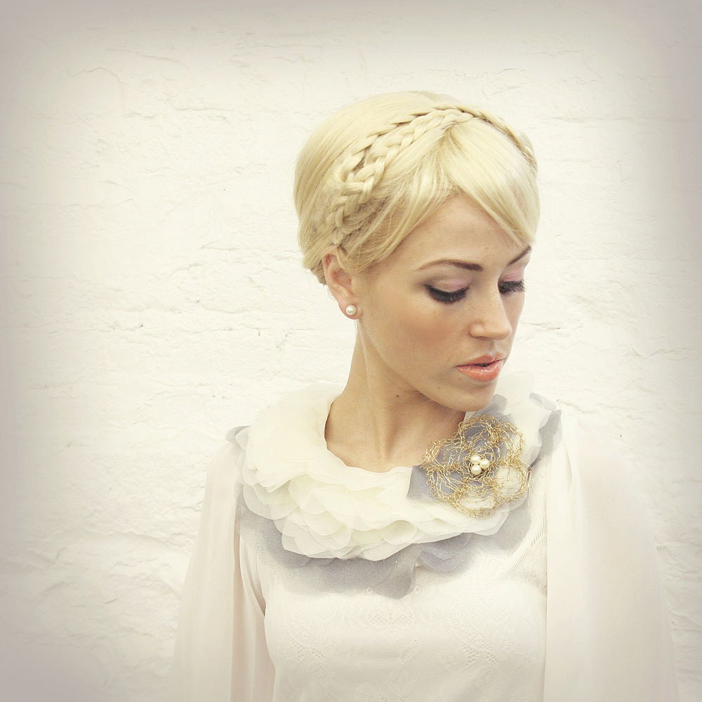 Ivory Gray Organza Petal Statement Necklace OOAK Ready to Ship