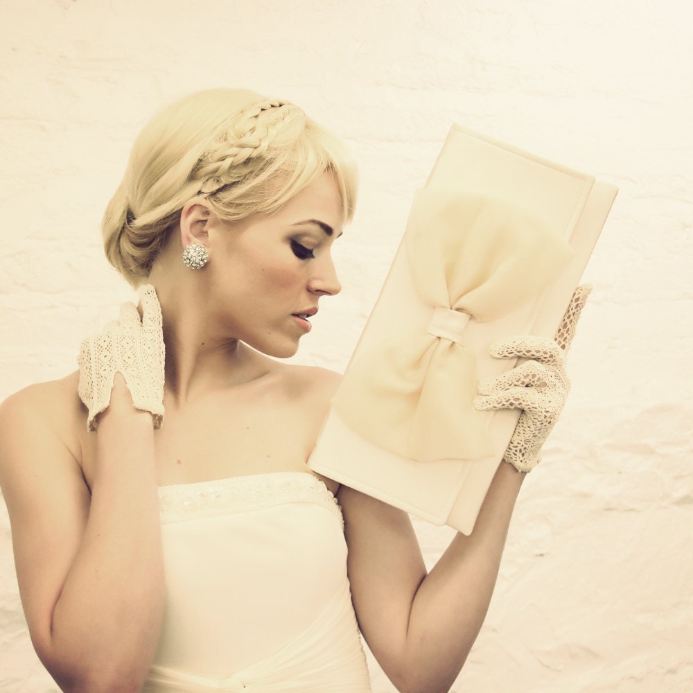 Ivory Organza Bow Clutch READY TO SHIP