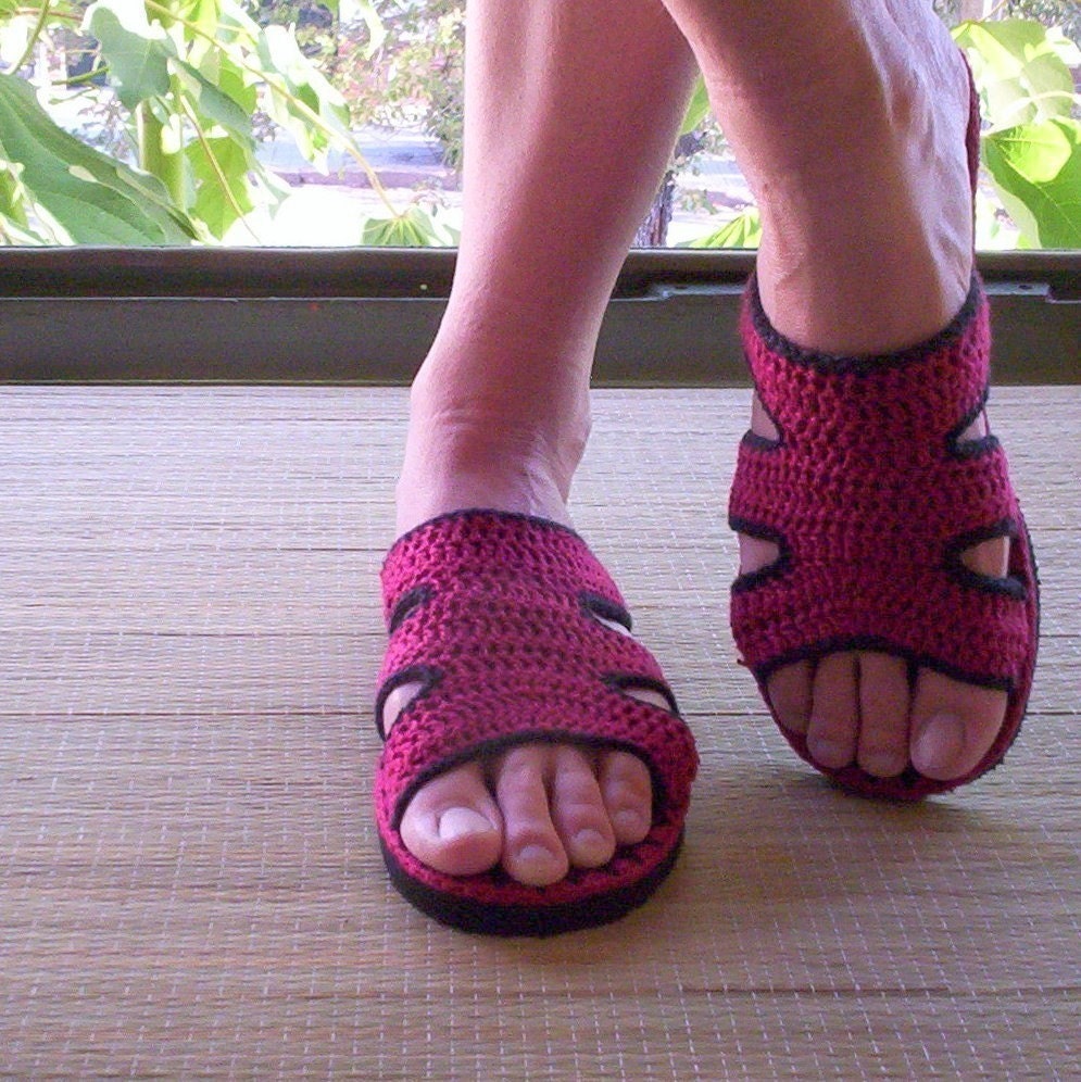 Wine Red Crocheted SANDALS - boho hippie summer shoes - CUSTOM MADE