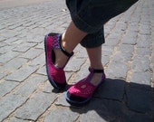 Mary Jane crochet SHOES - Fuchsia and Blueberry - CUSTOM MADE - Boho hippie shoes