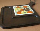Vintage Cheese Board, Wood, Tray with Floral Tile