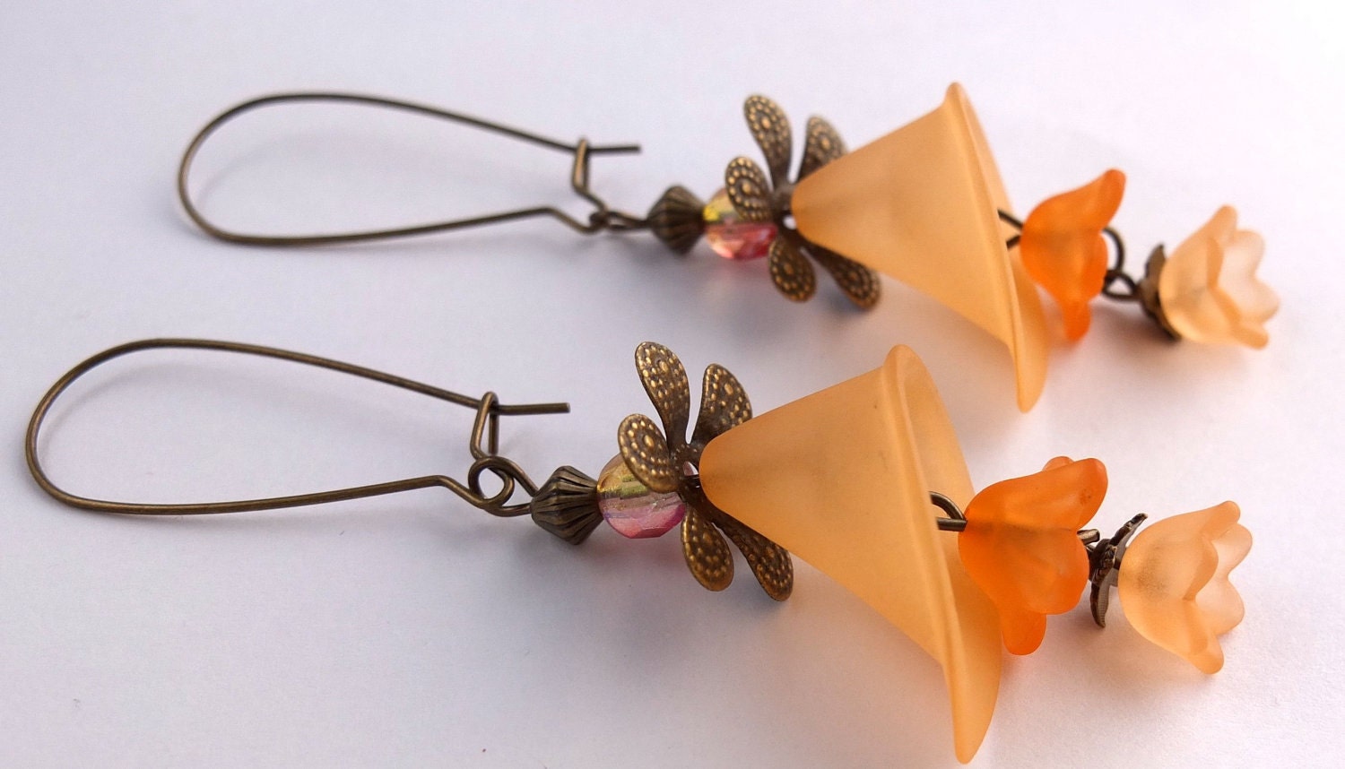 Orange Calla Lily Dangle Lucite Flower Earrings