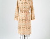 1960's Geometric Shirt Dress - Mocha Peach Latte Secretary Dress - Large XL Plus