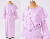 1930s Lavender Floral Feedsack Cotton Dress - Handmade Country Depression Era Dress - XL Plus