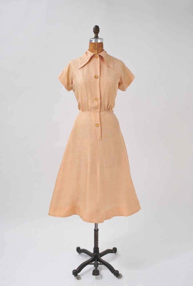 1930s Natural Raw Silk Dress