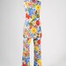 1960's Mod Flower Power Pants Suit - Pants & Tunic Set - Bright Blue Red Yellow Floral Print