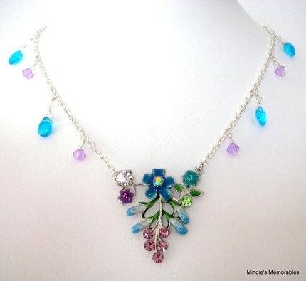 Purple and blue necklace, floral fantasy