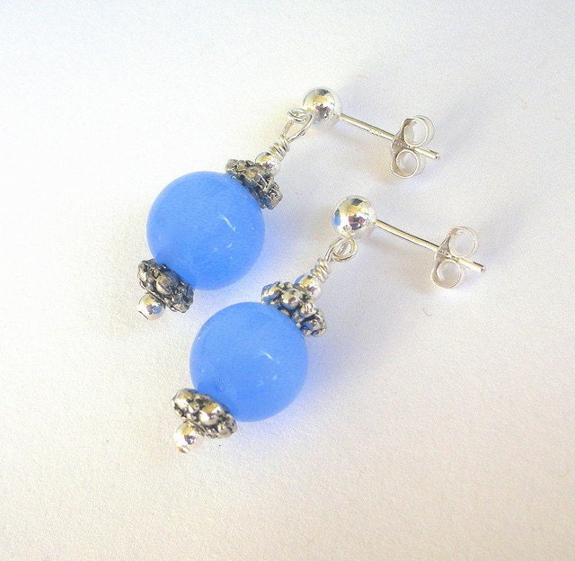 Cornflower blue earrings, blue glass earrings, silver posts