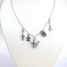 Gardening charm necklace, antiqued silver pewter, watering can, wheelbarrow, birdhouse, trowel, cultivator
