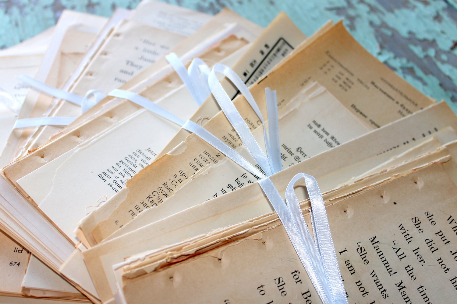 HUGE Mixed Language Collection of Vintage Book Pages 50 Pages  French, English, German, Russian