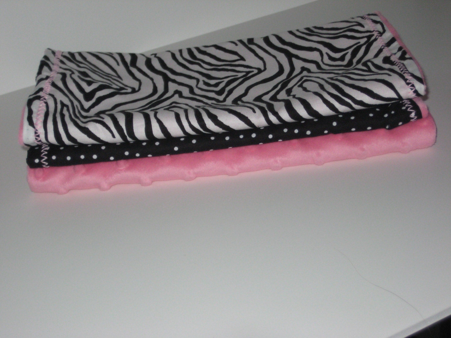 Pink/White/Black Burp Cloths - Cotton/Minky - SET OF 3