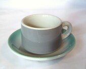 Restaurant Ware Gray Mint Green Cup and Saucer Solid Colors Aqua Grey Heavy Coffee Mug Diner Dishes Cafe