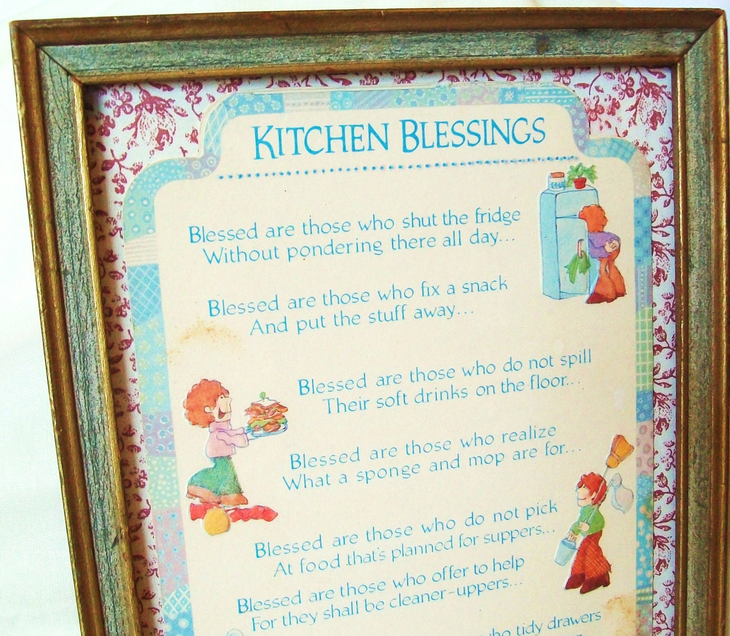 Vintage Framed Card Kitchen Blessing Shabby Cottage Decor