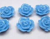 23mm Blue Shimmer Rose Resin Cabochons - 10 pcs
