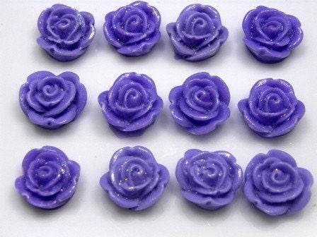 10 pcs 13mm Purple Shimmer Rose Lucite Cabochons