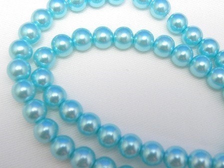 8mm Turquoise Glass Pearl Beads - full strand 16 inch