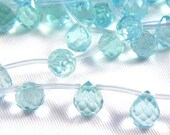 Aqua Quartz Faceted Glass Briolette Teardrops, 12x9mm - 2 pcs