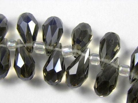 Black Diamond Crystal Quartz Faceted Briolette Teardrops, 7X14MM - 4 pcs