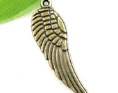 Small Tibetan Antique Brass Wing Pendant, Lead, Nickel and Cadmium Free, 17x5mm - 20 pcs