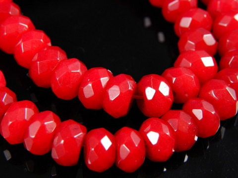 10 pc- Faceted RED Rondelle Jade Beads, 8x5mm