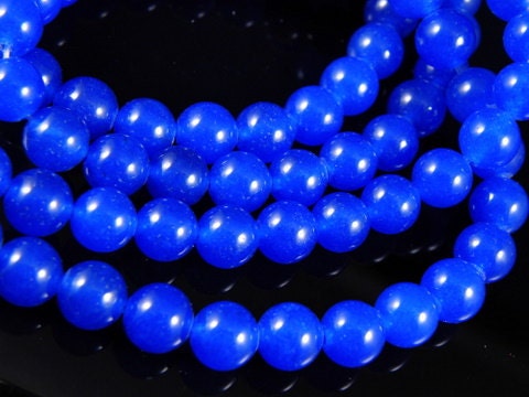 8mm Blue Round Jade Beads, half strand