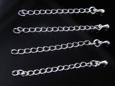 2" Chain Extension End Piece with Drop, Silver Plated, 3.5mm wide, 58mm long - 10 pcs