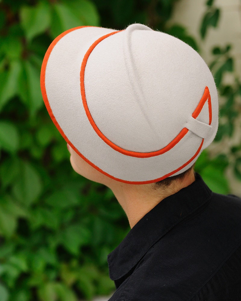 Clementine- light gray cloche with orange trim