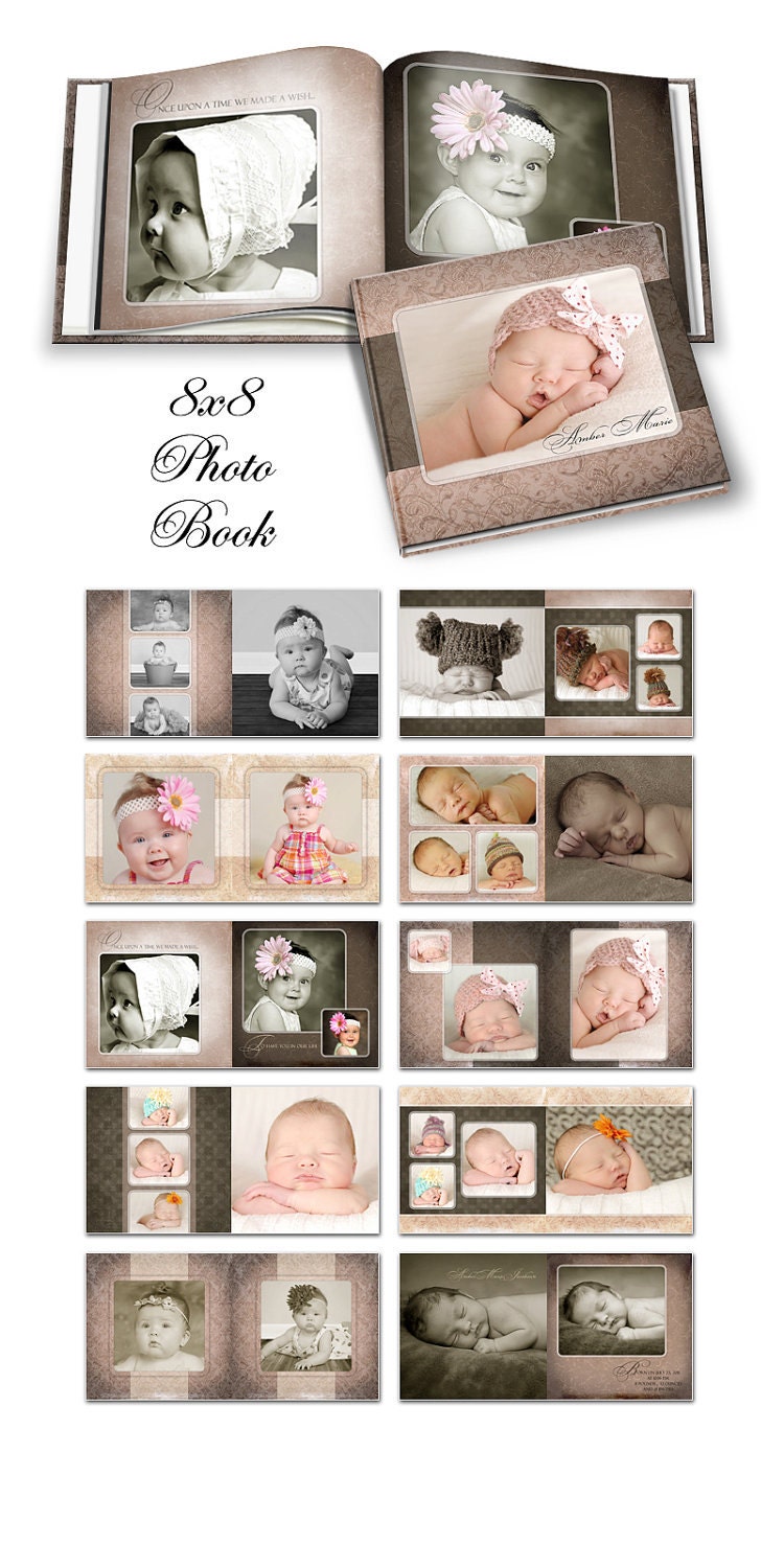 Photo Book - AMBER MARIE -  Photoshop Templates for Photographers. 8X8 Square Photo Book - 20 Pages Plus Cover Design